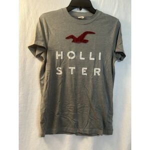 HOLLISTER Shirt Mens Small Gray Short Sleeve Spellout Logo